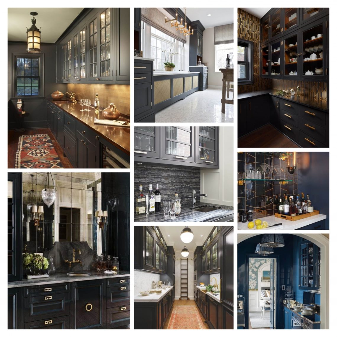 A collage of dark-colored pantries