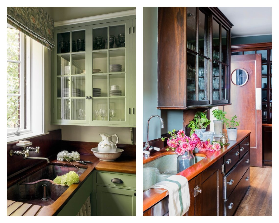 Side by side images of two older pantries