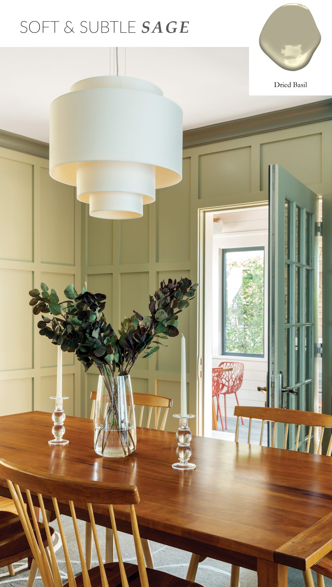 Dining space painted with the Dried Basil paint color