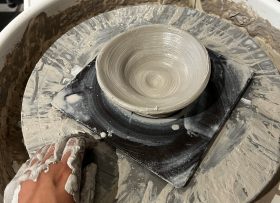 Closeup shot of pottery wheel