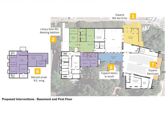 Plan showing proposed interventions for renovation design project.
