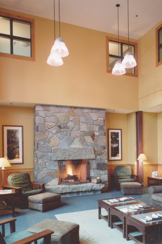 Appalachian Mountain Club, Highland Welcome Center, living room, fireplace
