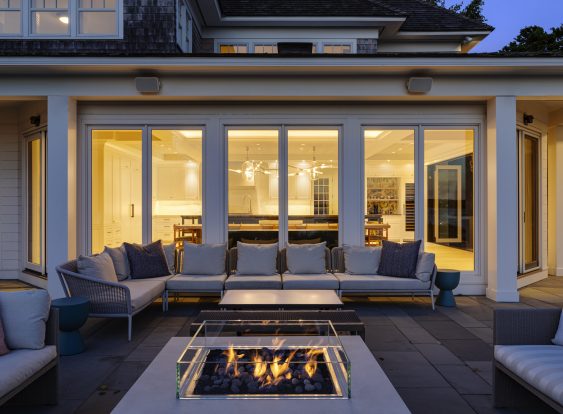 Harborside Retreat outdoor fire dusk
